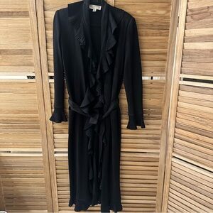 ST. JOHN Collection Knit Long Kelly Cardigan Ruffle Neck Belted size 10